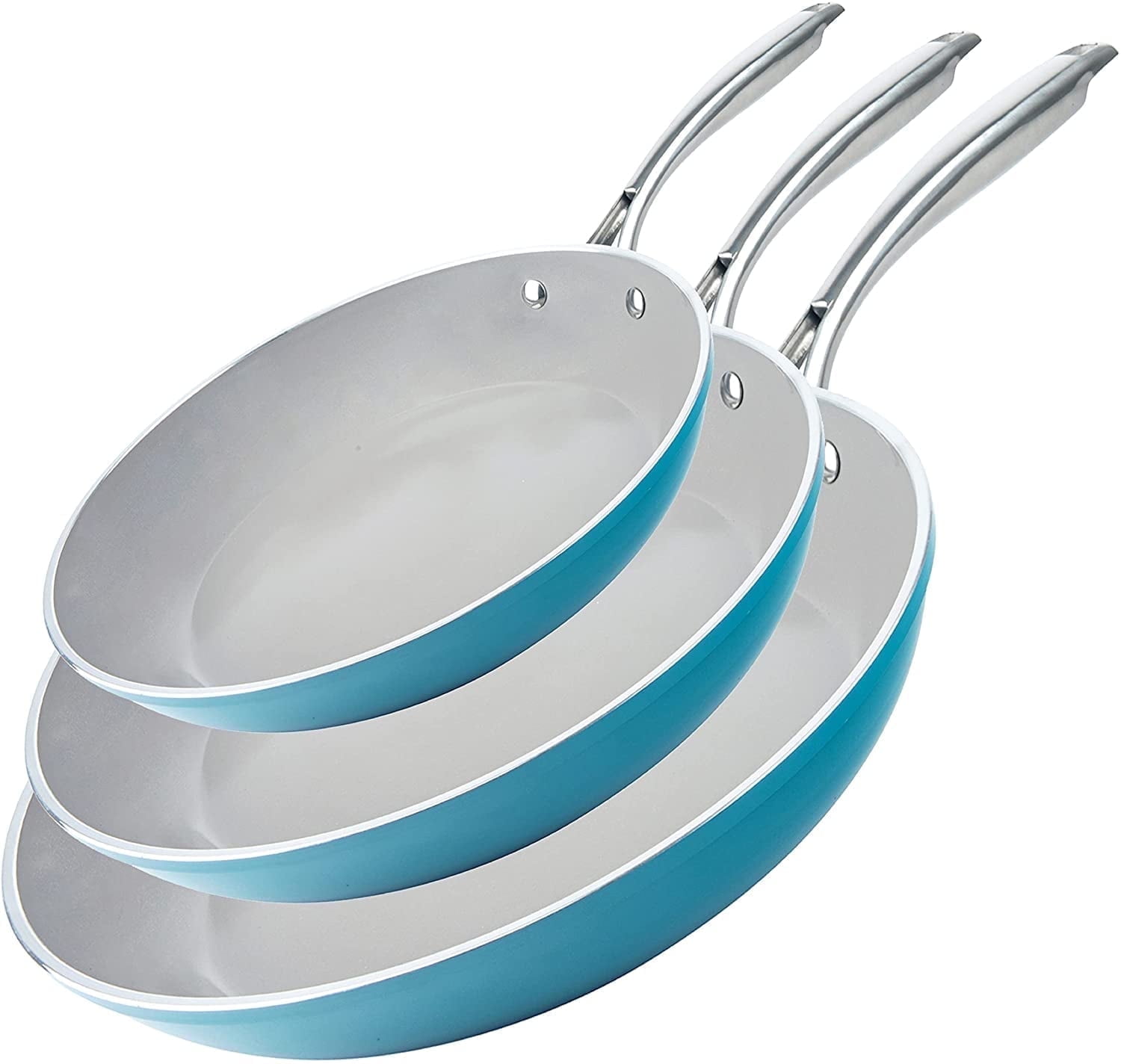 Gotham Steel Diamond Nonstick Frying Pan 3 Piece Set Skillets Ceramic Cooking Pan Induction Oven Safe Aqua Blue Gray