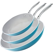 Gotham Steel Diamond Nonstick Frying Pan 3 Piece Set Skillets Ceramic Cooking Pan Induction Oven Safe Aqua Blue Gray