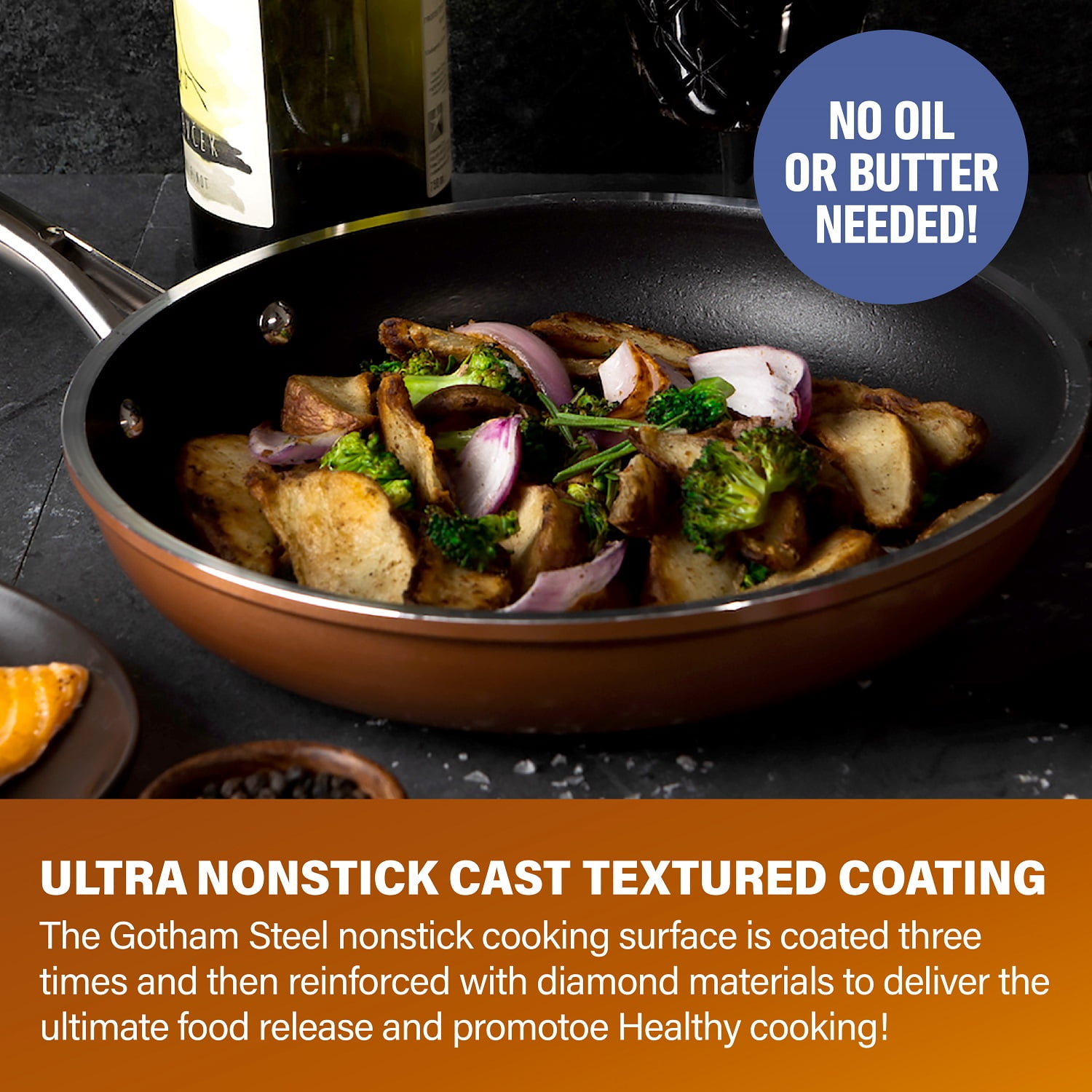 Gotham Steel Copper Nonstick Ceramic Coated Fry Pan Set - 8'', 10'' and 12''