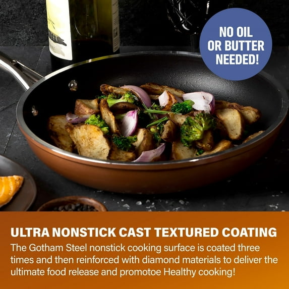 Gotham Steel Diamond 3-Piece Copper Cast Frying Pan Set, Nonstick Cookware