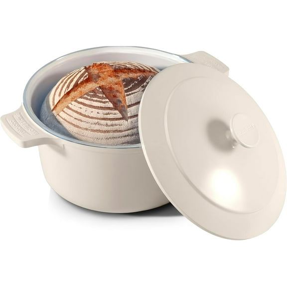 Gotham Steel Dutch Oven 5 Qt Pot With Lid Nonstick Ceramic Cooking Hot Pot Cast Aluminum Induction Stock Pot, Cream