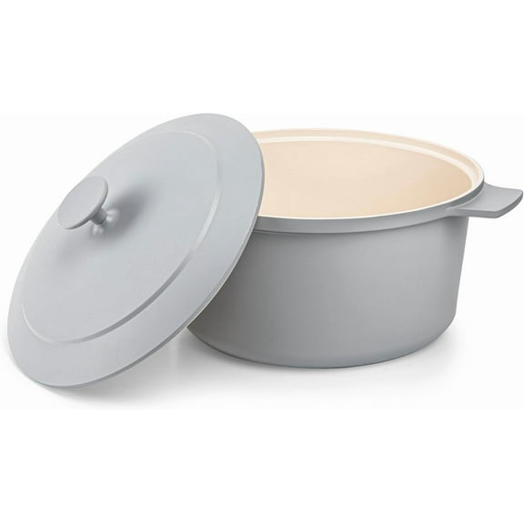 Gotham Steel Dutch Oven 5 Qt Pot With Lid Nonstick Ceramic Cooking Hot Pot Cast Aluminum Induction Stock Pot, Gray