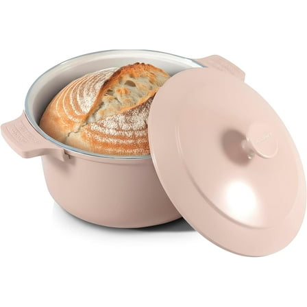 Gotham Steel Dutch Oven 5 Qt Pot With Lid Nonstick Ceramic Cooking Hot Pot Cast Aluminum Induction Stock Pot, Pink