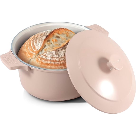Gotham Steel Dutch Oven 5 Qt Pot With Lid Nonstick Ceramic Cooking Hot Pot Cast Aluminum Induction Stock Pot, Pink