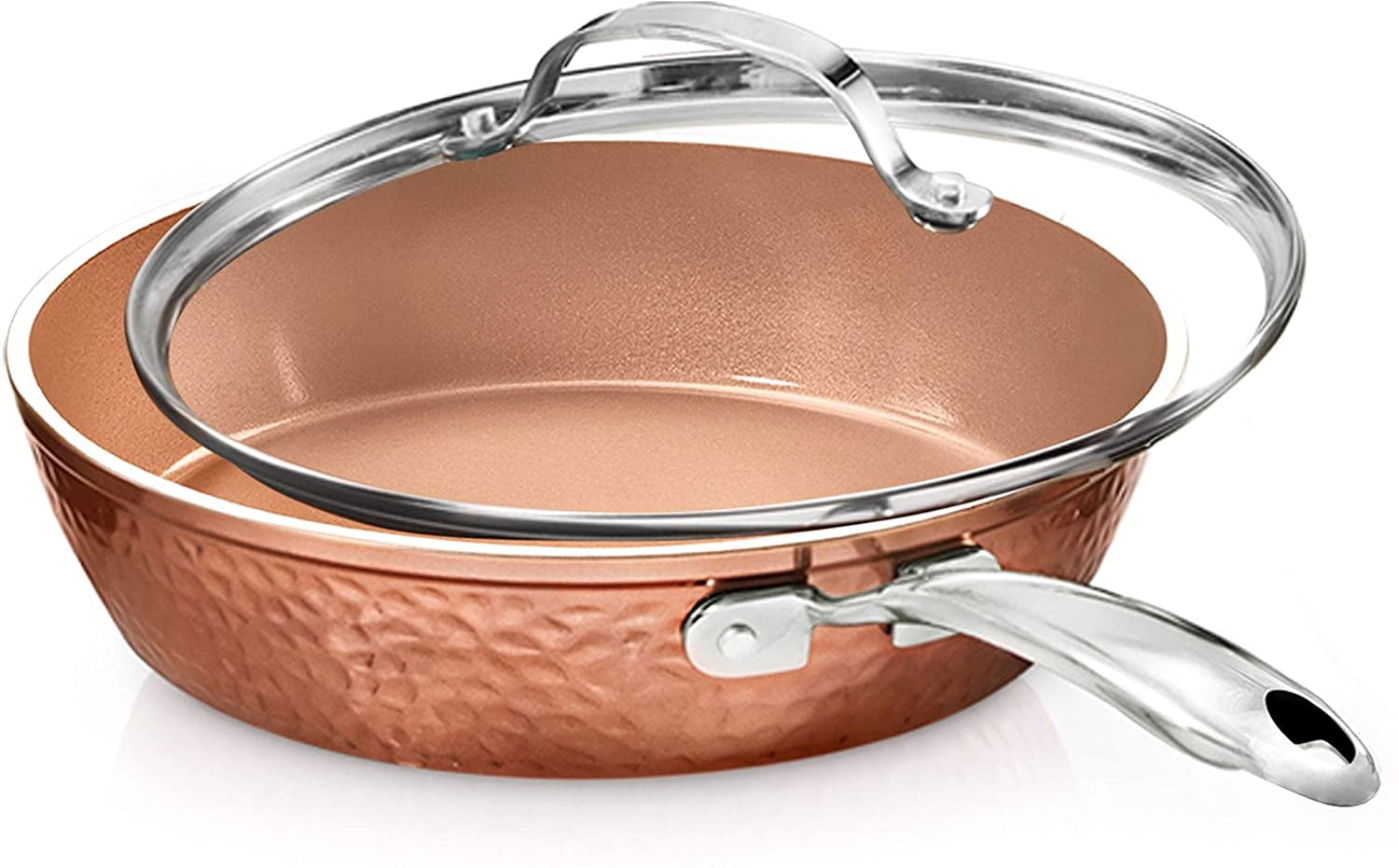 Gotham Steel 10 in. Hammered Copper Non Stick Frying Pan Set with Lid