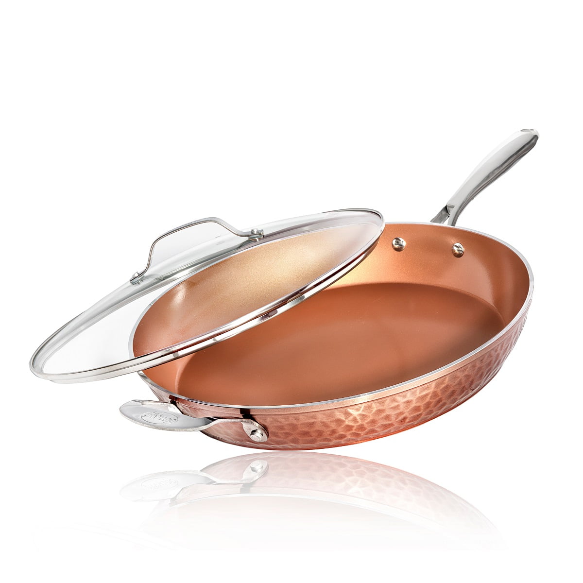 Gotham Steel Hammered 14 inch Non Stick Frying Pan with Lid Ceramic Cookware Large Capacity Skillet Premium PFOA Free Dishwasher Safe Copper