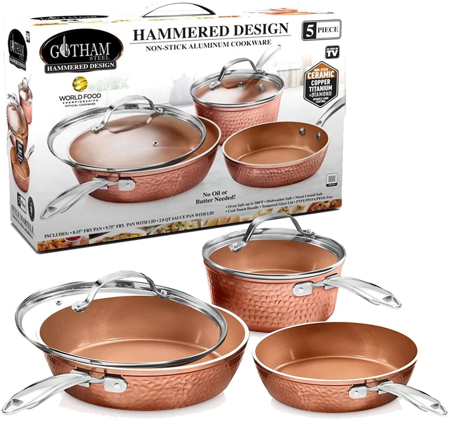 Gotham Steel Hammered Design Nonstick Aluminum Cookware Set, 10 pc