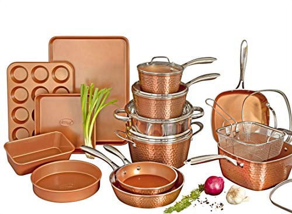 Gotham Steel Ultimate One Chef's Kitchen Copper Coating – Includes  Skillets, Stock Pots, Deep Square Pan with Fry Basket, 15 Piece Set