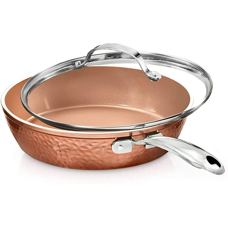 Hammered Copper 10 in. Aluminum Non-Stick Fry Pan with Glass Lid Hammered Copper 10 in. Aluminum Non-Stick Fry Pan with Glass Lid