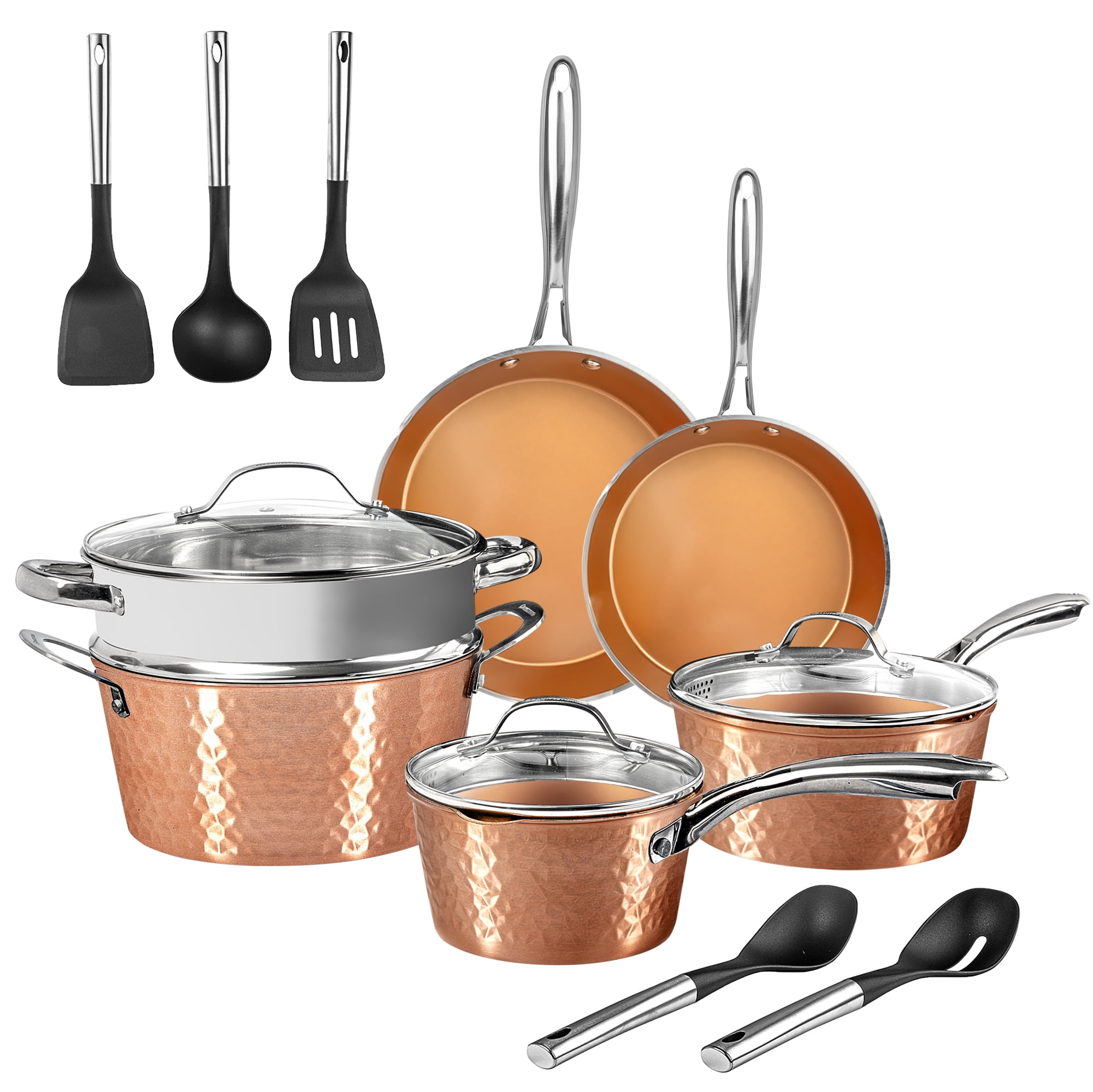Gotham Steel Hammered Copper 15-Piece Nonstick Cookware Set