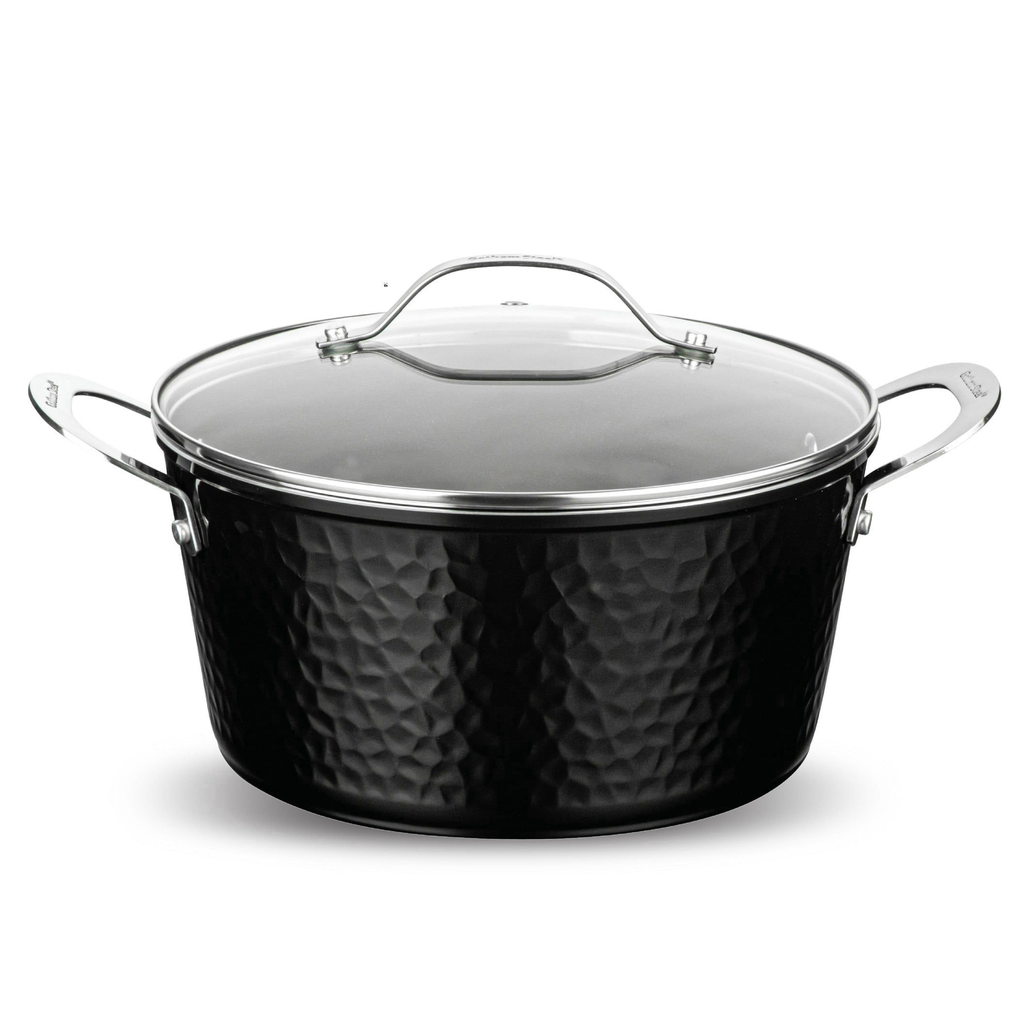 Gotham Steel Hammered Stock Pot 5 Quart Large Soup Pasta Pot Nonstick Ceramic Cooking with Glass Lid Black