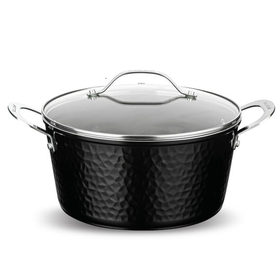 Gotham Steel Hammered Stock Pot 5 Quart Large Soup Pasta Pot Nonstick Ceramic Cooking with Glass Lid Black