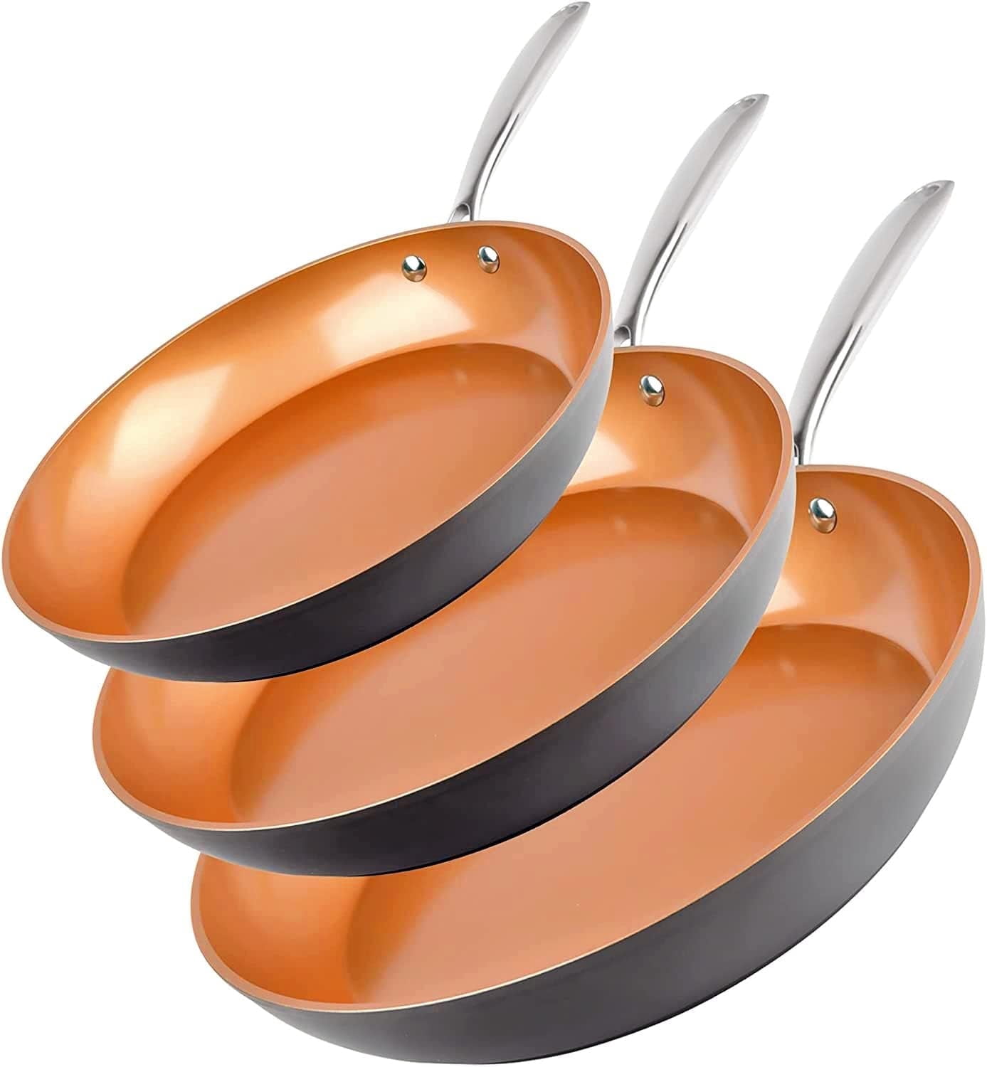 Gotham Steel Hard Anodized 8", 10", 12" Premium Chef's Skillet Set, with Ultimate Nonstick Ceramic & Titanium Coating, Oven and Dishwasher Safe, Brown, Large