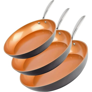 Gotham Steel Hard Anodized 8", 10", 12" Premium Chef's Skillet Set, with Ultimate Nonstick Ceramic & Titanium Coating, Oven and Dishwasher Safe, Brown, Large