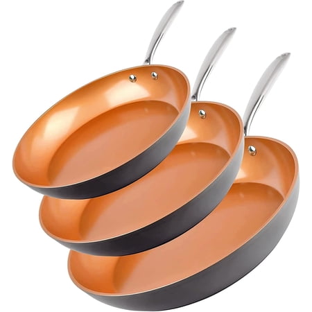 Gotham Steel Hard Anodized 8", 10", 12" Premium Chef's Skillet Set, with Ultimate Nonstick Ceramic & Titanium Coating, Oven and Dishwasher Safe, Brown, Large