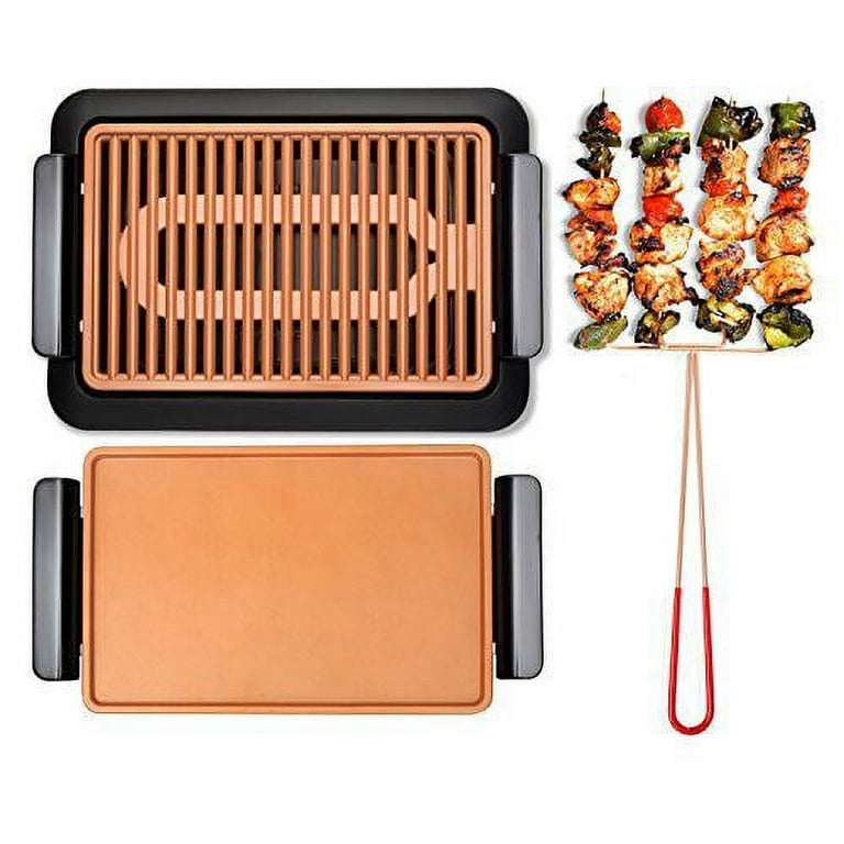 Gotham Steel Smokeless Stovetop Nonstick Healthy Indoor Kitchen Korean BBQ  Grill with Drip Tray, Ceramic Copper Coated, Dishwasher Safe 