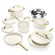 Gotham Steel Modern 11 Pc Ceramic Pots and Pans Set Non Stick, Kitchen Cookware Sets, Non Stick Pots and Pan Set, Ceramic Cookware Set, Pot and Pan Set, Non Toxic Cookware Set, Dishwasher Safe, Cream