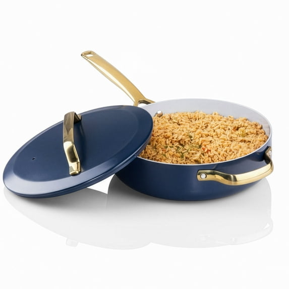 Gotham Steel Modern 12 Inch Ceramic Frying Pan Non Stick with Lid, 4 Quart Large Jumbo Cooker with Helper Handle, Saute Pan Nonstick Skillet, Nonstick Deep Frying Pan with Lid, Navy
