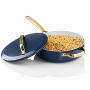 Gotham Steel Modern 12 Inch Ceramic Frying Pan Non Stick with Lid, 4 Quart Large Jumbo Cooker with Helper Handle, Saute Pan Nonstick Skillet, Nonstick Deep Frying Pan with Lid, Navy