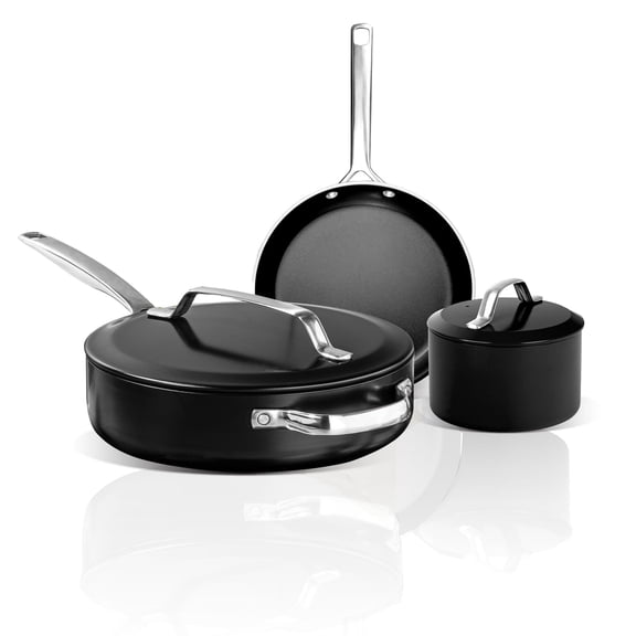 Gotham Steel Modern 5 Pc Ceramic Pots and Pans Set Non Stick, Kitchen Cookware Sets, Non Stick Pots and Pan Set, Ceramic Cookware Set, Pot and Pan Set, Non Toxic Cookware Set, Dishwasher Safe, Black