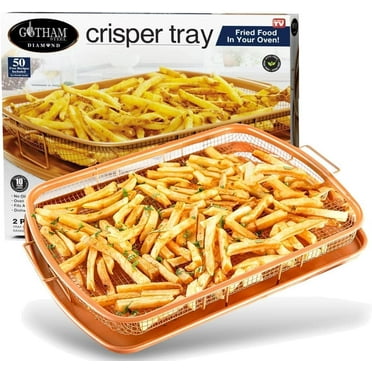 Gotham Steel Air Fryer Basket for Convection Oven, 2 Piece Nonstick Copper Crisper Tray, Dishwasher Safe – XXL 16.5” x 12.5”