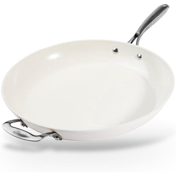 Gotham Steel 14 Inch Non Stick Frying Pans Large Nonstick Cooking Pan, Nonstick Skillet, Non Stick Pan, Ceramic Pan Dishwasher Safe, Cream White