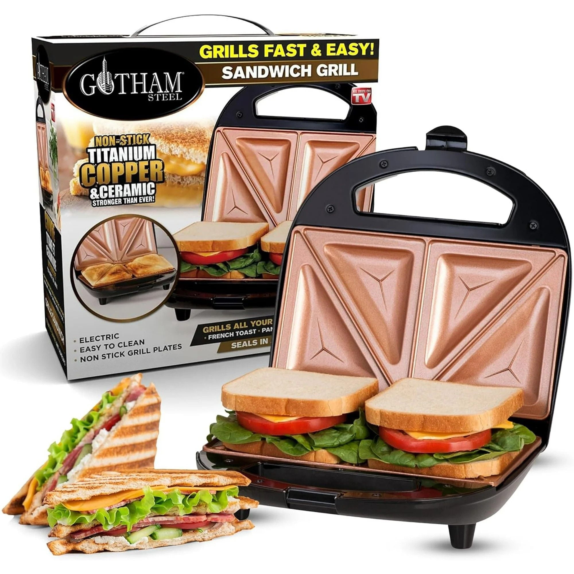 Gotham Steel Nonstick Panini Press Sandwich Maker, 2in1 Breakfast Sandwich Maker Grill / Sandwich Press Grill with Indicator Light, Grilled Cheese Maker Makes 2 Sandwiches with Easy Cut Edges