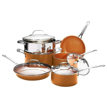 Gotham Steel Nonstick Pots and Pans 10 Piece Kitchen Ceramic Cookware Set Cooking Frying Skillet Sauce Pan Bronze