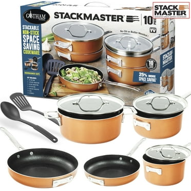 Gotham Steel Nonstick Pots and Pans Set Ceramic Cookware Kitchen Set Stackable 10Pc Set