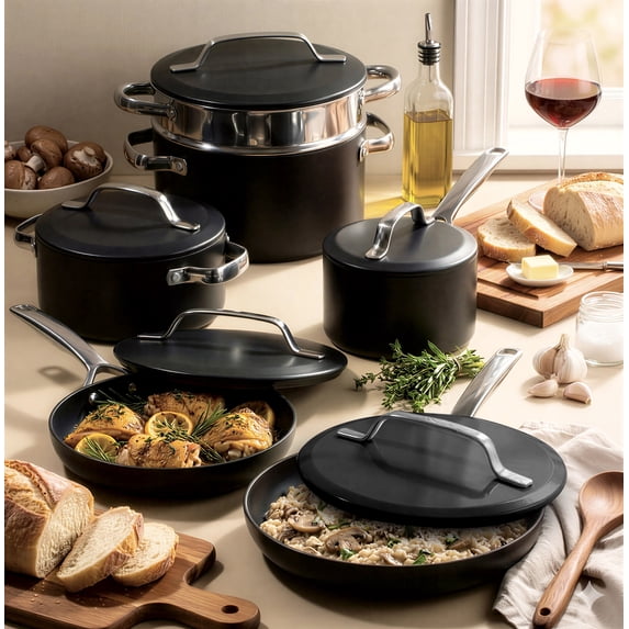 Gotham Steel Modern 11 Pc Ceramic Pots and Pans Set Non Stick, Kitchen Cookware Sets, Non Stick Pots and Pan Set, Ceramic Cookware Set, Pot and Pan Set, Non Toxic Cookware Set, Dishwasher Safe, Black