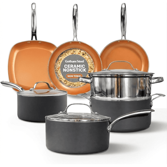 Gotham Steel 12 Piece Non-stick Cookware Set, Dishwasher Safe, Pots and Pans Set