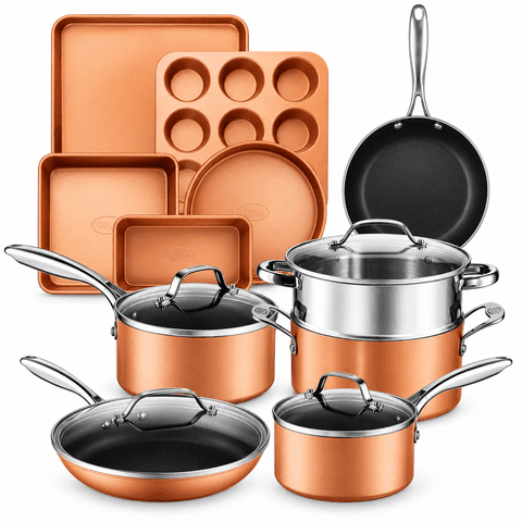 Gotham Steel 15 Pc Nonstick Pots and Pans Set, Ceramic Cookware Set, Kitchen Cookware Set with Bakeware, Non Stick Cookware Set, Oven/Dishwasher Safe
