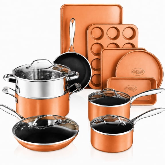 Gotham Steel 15 Pc Nonstick Pots and Pans Set, Ceramic Cookware Set, Kitchen Cookware Set with Bakeware, Non Stick Cookware Set, Oven/Dishwasher Safe