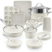 Gotham Steel Hammered 15 Pc Pots and Pans Set Non Stick Cookware Set, Pot and Pan Set Ceramic Cookware Set with Bakeware, Kitchen Cookware Sets, Non Toxic Non Stick Pots and Pan Set, Cream