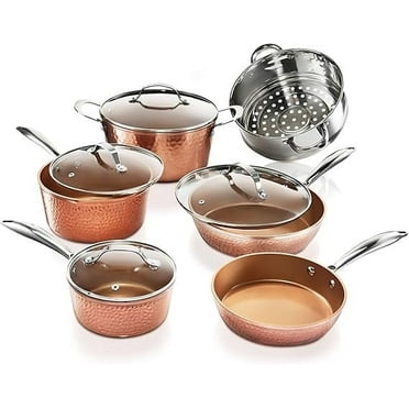 Gotham Steel Hammered 15 Pc Ceramic Pots and Pans Set Non stick, Cookware Set Nonstick for Kitchen with Utensils, Pots and Pans for Cooking, Non Toxic Cookware Sets, Oven and Dishwasher Safe, Copper