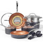 Gotham Steel 15 Pc Ceramic Pots and Pans Set Non Stick, Copper Cookeware Set with Utensils, Pot and Pan Set Nonstick, Induction Compatible with Stay Cool Handles, Copper