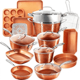 thumbnail image 1 of Gotham Steel Hammered 20 Pc Ceramic Cookware Set Nonstick, Induction Pots and Pans Set, Non Toxic Cookware Sets, Oven & Dishwasher Safe, Copper, 1 of 10
