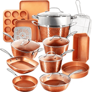 Gotham Steel Hammered 20 Pc Ceramic Cookware Set Nonstick, Induction Pots and Pans Set, Non Toxic Cookware Sets, Oven & Dishwasher Safe, Copper