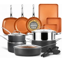 Gotham Steel TRUE VALUE 20-Piece Ceramic Pots and Pans Set Non Stick, Ceramic Cookware Set with Bakeware, Pot and Pan Set with Utensils (Copper)