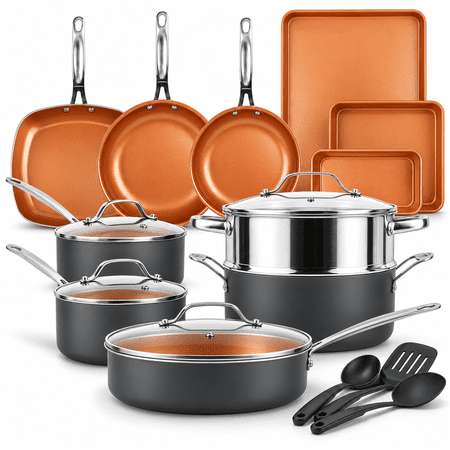 Gotham Steel TRUE VALUE 20 Pc Ceramic Pots and Pans Set Non Stick, Ceramic Cookware Set with Bakeware, Pot and Pan Set with Utensils, Non Stick Pots and Pan Set, Oven & Dishwasher Safe, Copper