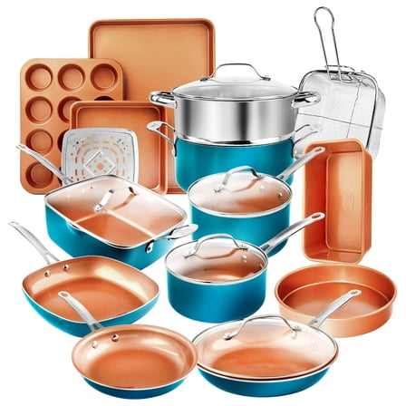 Gotham Steel Nonstick Pots and Pans 20 Piece Kitchen Ceramic Cookware Set Bakeware Cooking Frying Skillet Sauce Pan Blue