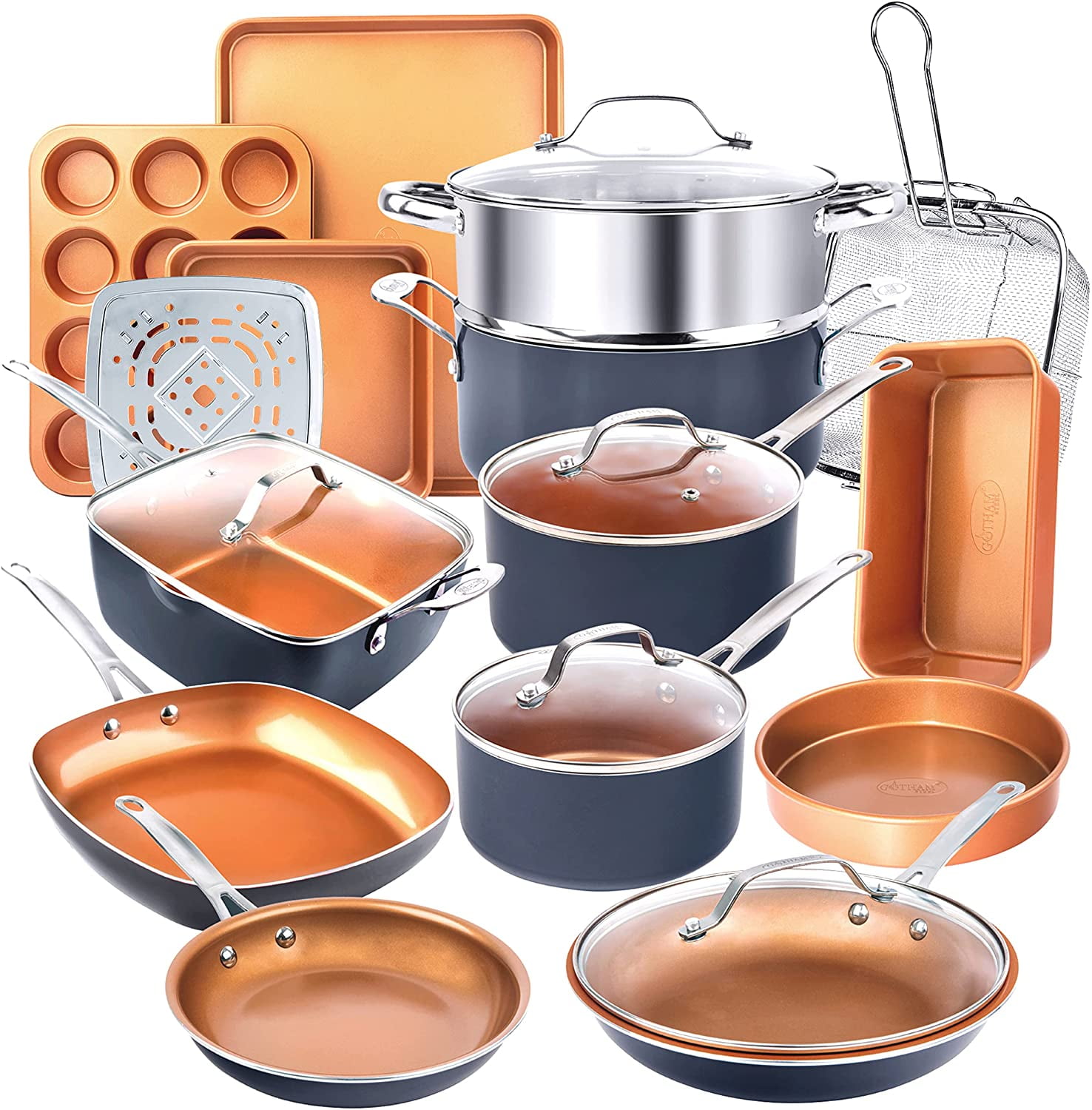 Gotham Steel 20-Piece Gray and Copper Nonstick Cookware and Bakeware Set