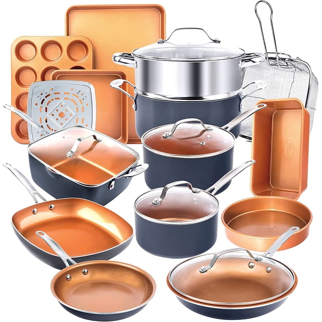 Gotham Steel Nonstick Pots and Pans 20 Piece Kitchen Ceramic Cookware Set Bakeware Cooking Frying Skillet Sauce Pan Gray