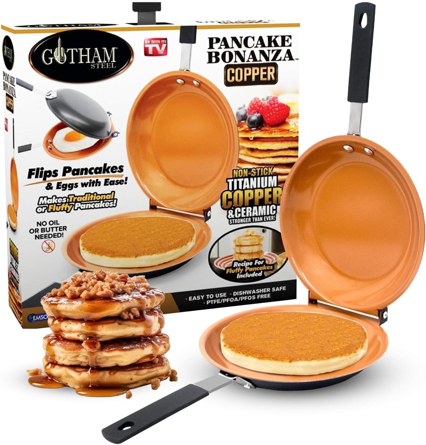 Gotham Steel Mini Pancake Maker Double Sided Pan, Ceramic Double Sided Pan Nonstick, Easy to Flip Pancake Pan, Griddle Pan for Perfect Fluffy Pancakes, Omelette Maker, Pancake Bonanza As Seen on TV