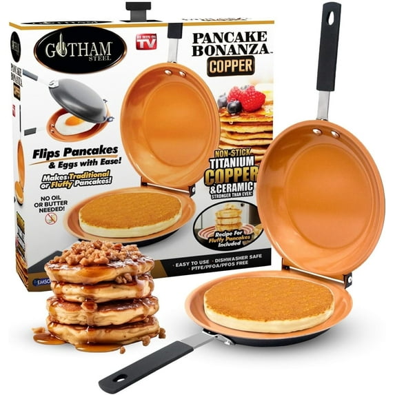 Gotham Steel Mini Pancake Maker Double Sided Pan, Ceramic Double Sided Pan Nonstick, Easy to Flip Pancake Pan, Griddle Pan for Perfect Fluffy Pancakes, Omelette Maker, Pancake Bonanza As Seen on TV