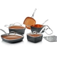 thumbnail image 1 of Gotham Steel Square 10 Pc Pots and Pans Set Non Stick, Ceramic Cookware Set w/ Ultra Nonstick Ceramic Coating, Square Pot and Pan Set Includes Shallow Skillet, Stock Pot, Oven/Dishwasher Safe, Copper, 1 of 10