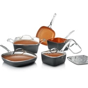 Gotham Steel Square 10 Pc Pots and Pans Set Non Stick, Ceramic Cookware Set w/ Ultra Nonstick Ceramic Coating, Square Pot and Pan Set Includes Shallow Skillet, Stock Pot, Oven/Dishwasher Safe, Copper