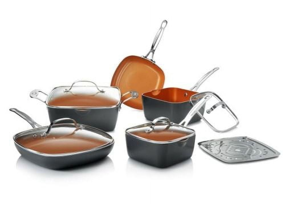 Graphite 10-Piece Non-Stick Square Cookware Set with Copper Interior