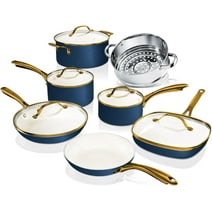 Gotham Steel Pots and Pans Set Natural Ceramic Nonstick Cookware Set 12 Pc Navy