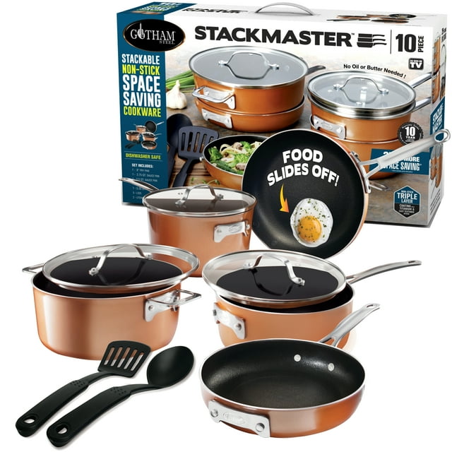 Gotham Steel Pots and Pans Set Stackable Nonstick Copper Cast Cookware